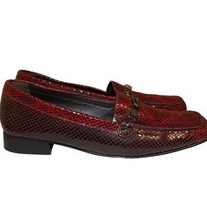 STUART Weitzman Red snake skin embossed loafers size 10
